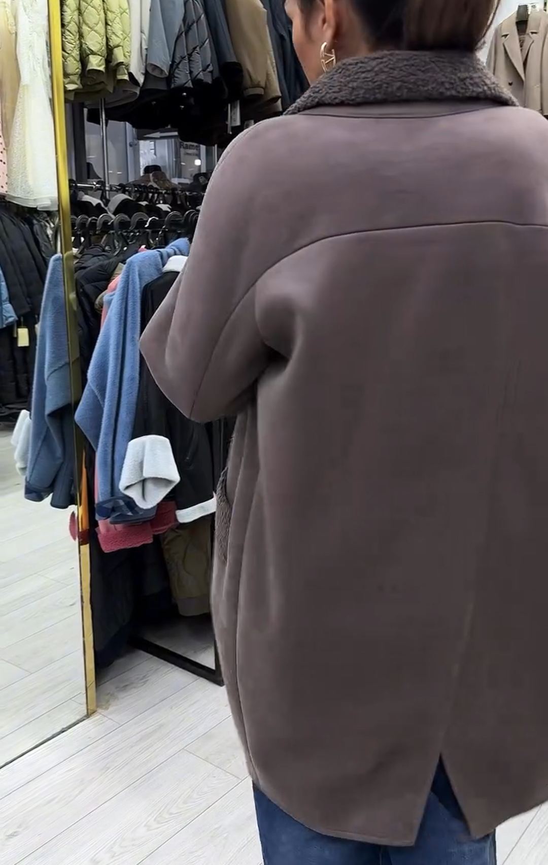 Elegant Office Reversible Taupe Shearling Coat