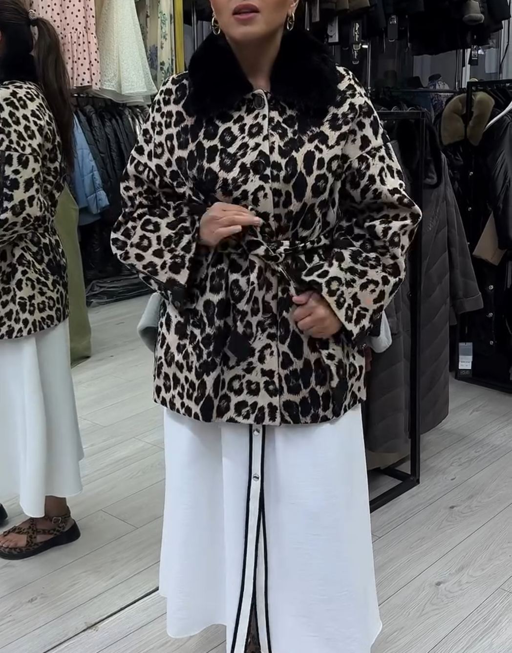 Urban Edgy Leopard Print Coat with Waist Belt