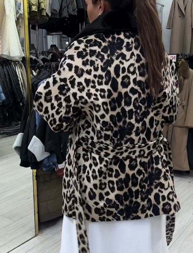 Urban Edgy Leopard Print Coat with Waist Belt