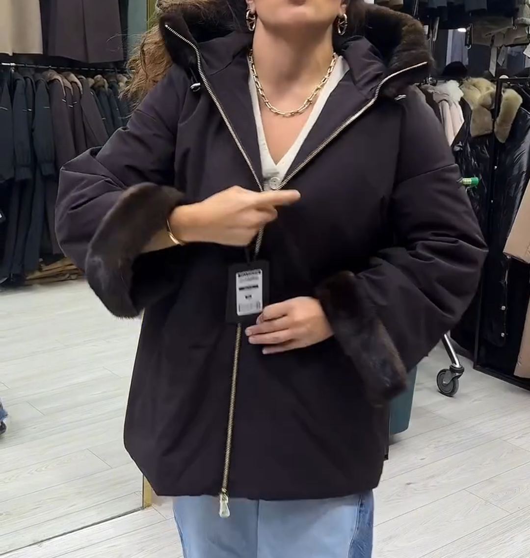 Urban Casual Dark Brown Down Coat with Waist Belt