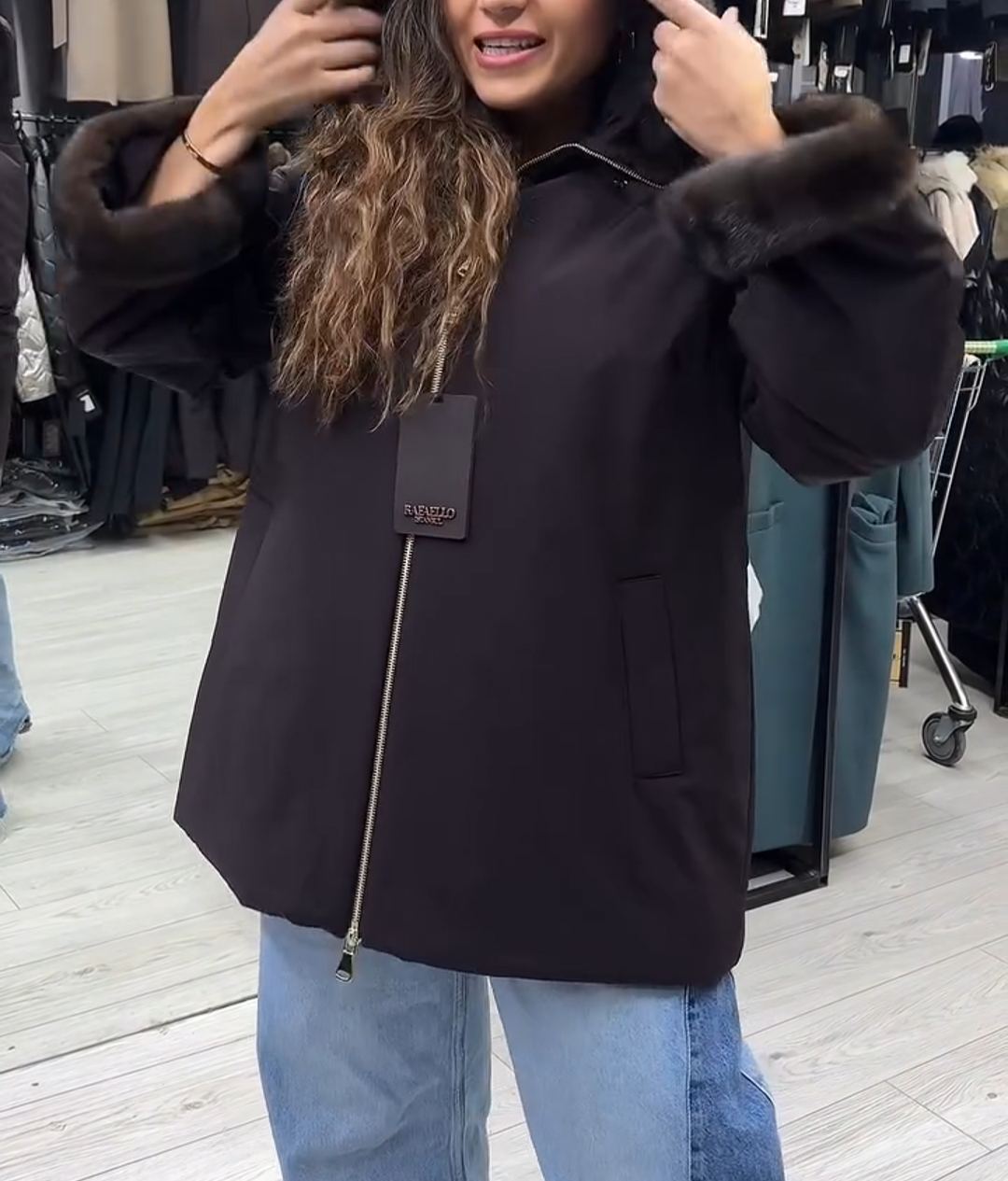 Urban Casual Dark Brown Down Coat with Waist Belt