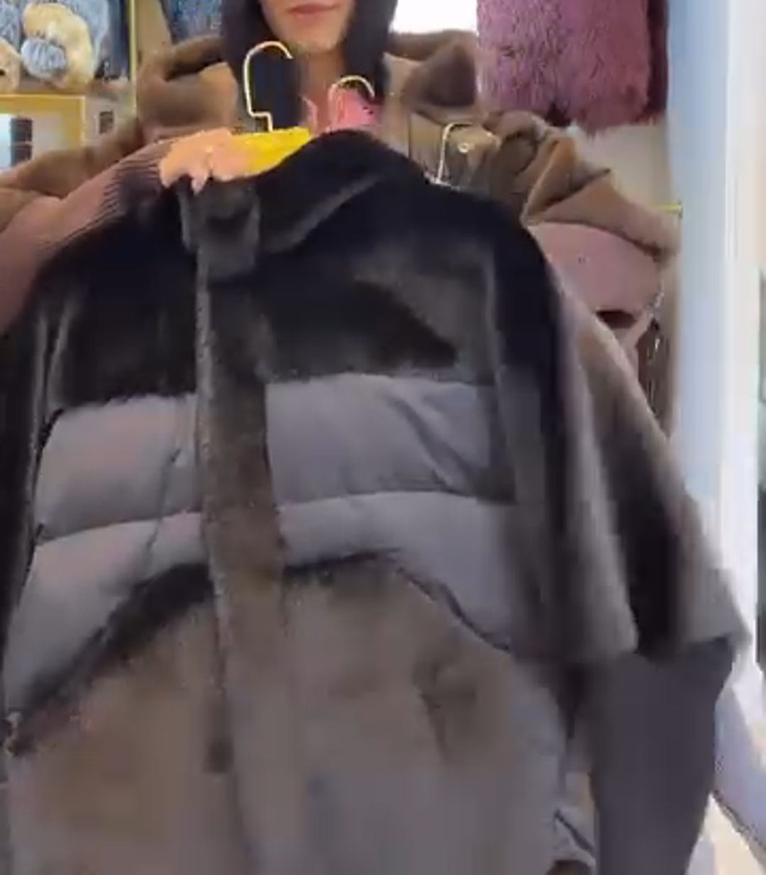 Fashion Luxe-Warm Brown Down Coat with Faux Fur Hood