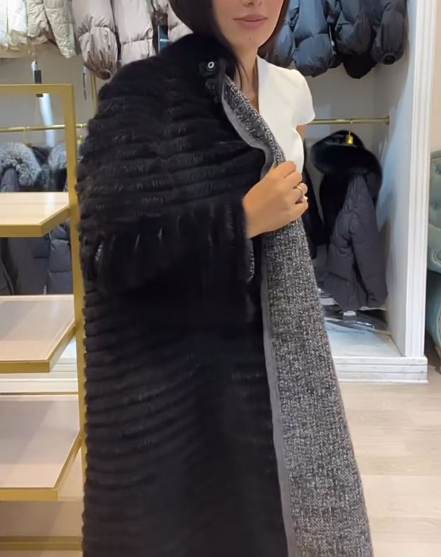 Light Luxury Reversible Tweed & Faux Fur Coat