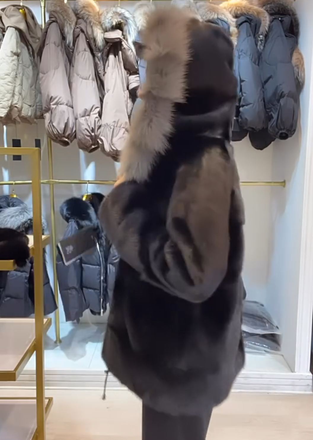 Winter Atmosphere Faux Mink Fur Coat with Two-Tone Faux Fox Hood