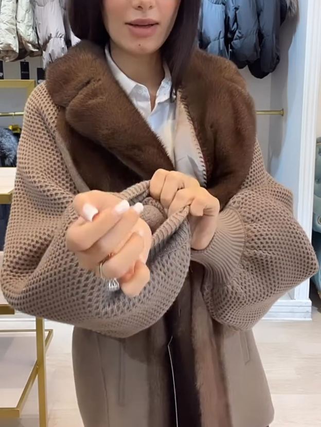 Fashion Textured Brown Faux Fur-Knit Coat