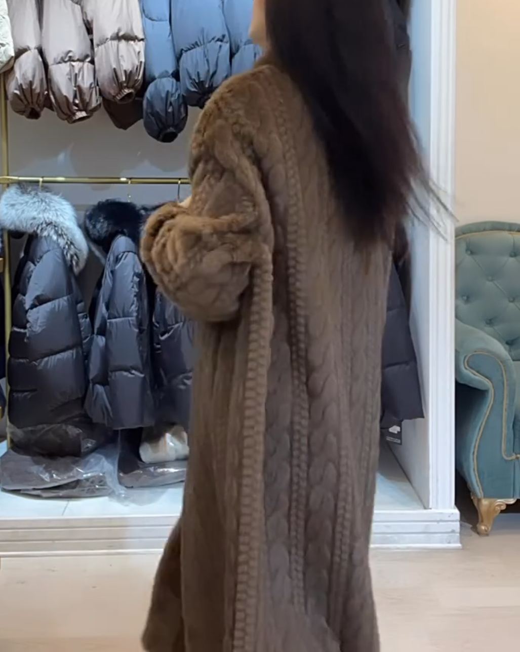 Vintage Elegant Faux Fur Full-Length Coat