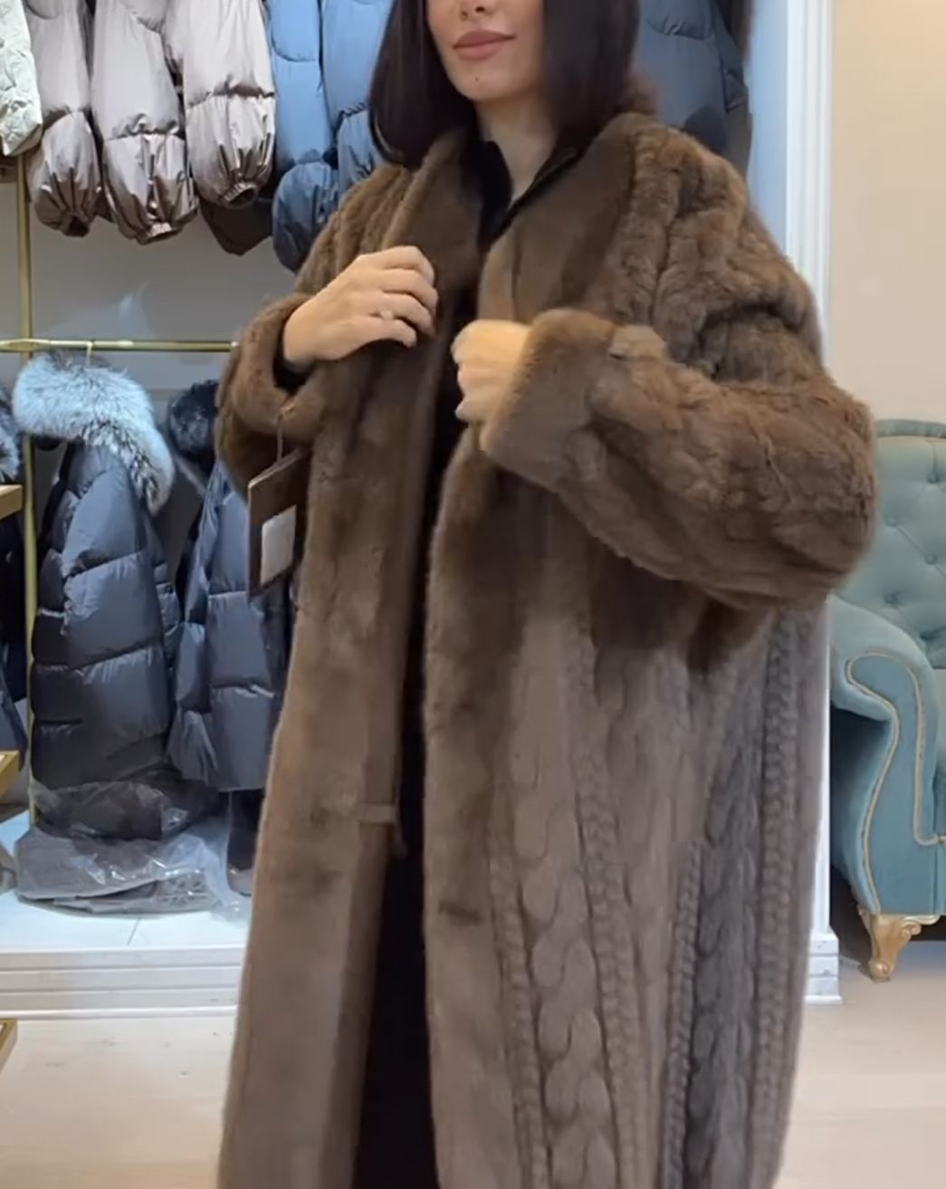 Vintage Elegant Faux Fur Full-Length Coat