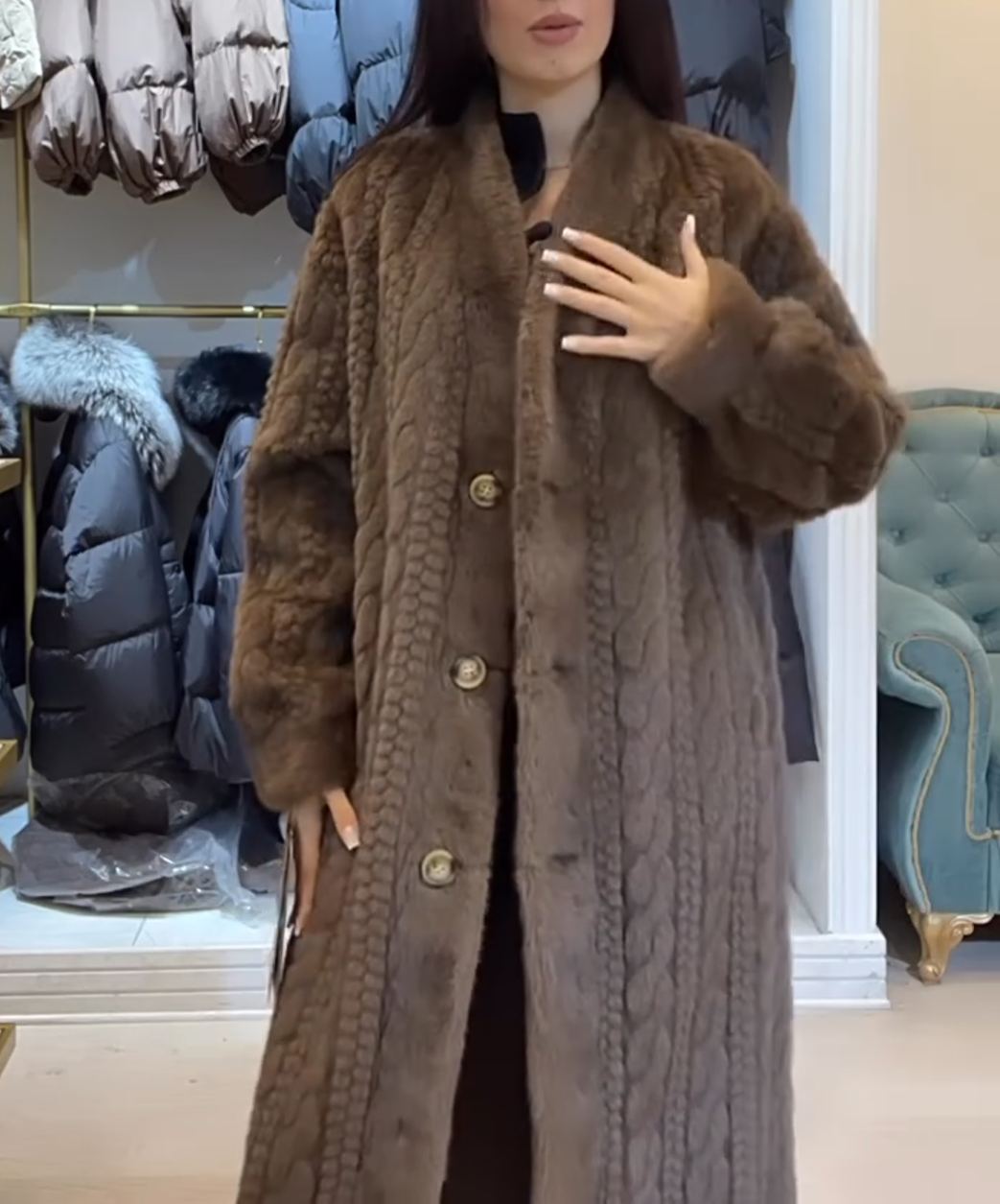 Vintage Elegant Faux Fur Full-Length Coat