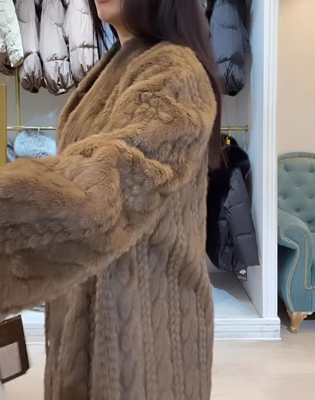 Vintage Elegant Faux Fur Full-Length Coat