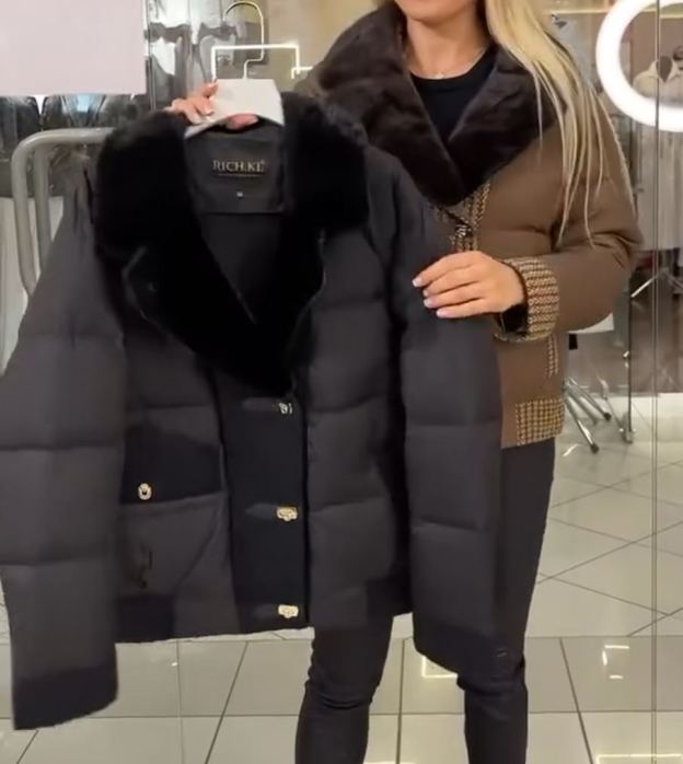 Textured Panel Brown Puffer Jacket with Faux Fur Collar