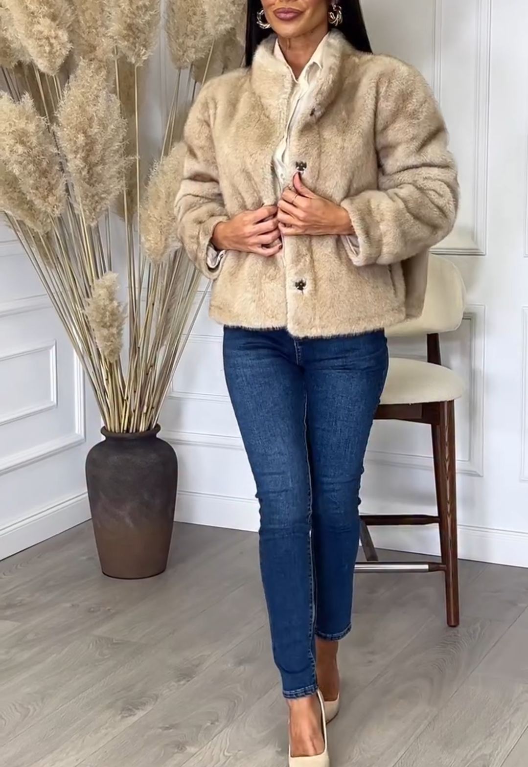 Elegant Daily Beige Faux Fur Short Coat