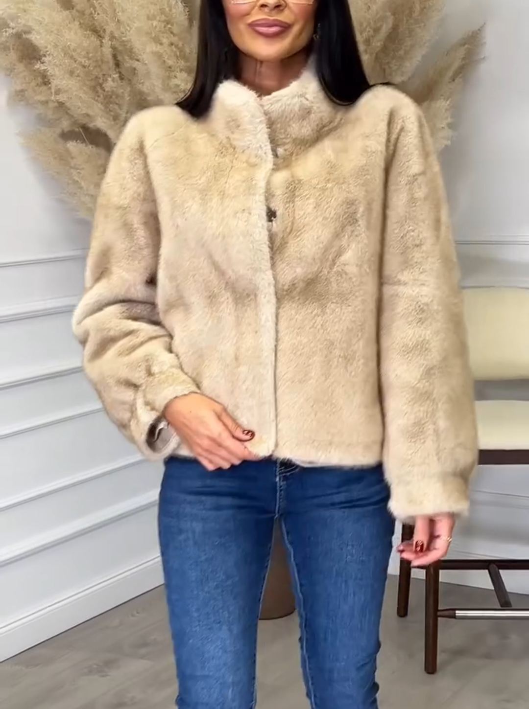 Elegant Daily Beige Faux Fur Short Coat