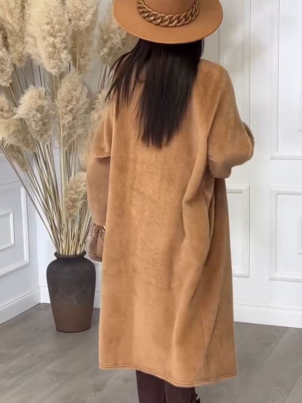 Light Luxury Decorative Camel Faux Fur Long Coat