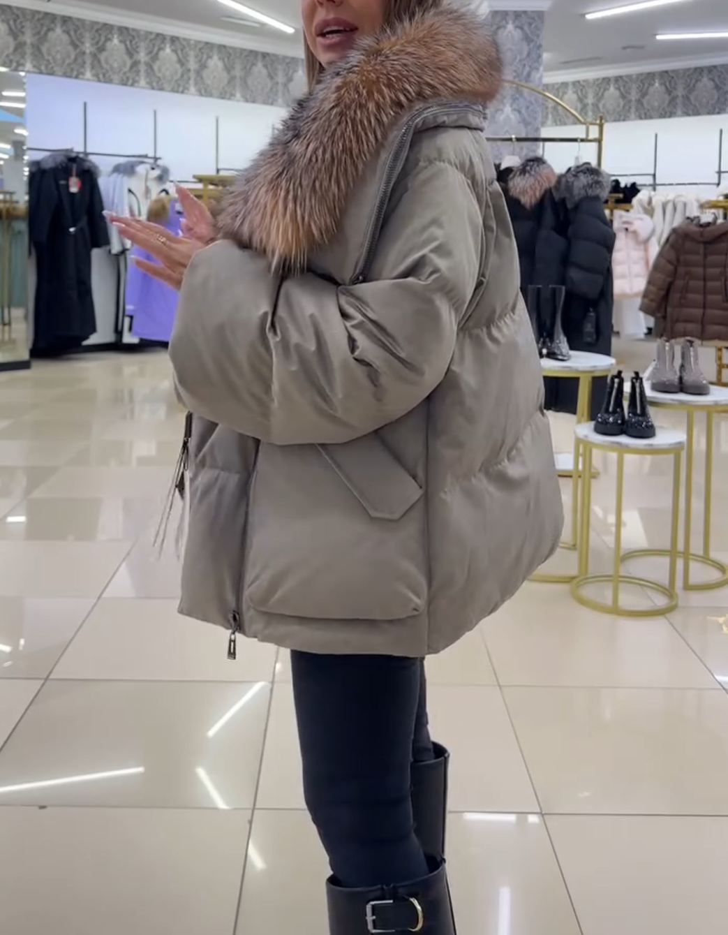 Light Luxury Faux Fur Collar Puffer Coat