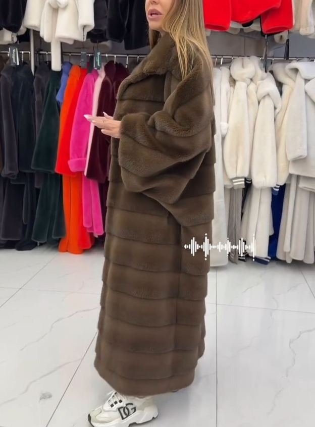 Vintage Textured Brown Faux Fur Maxi Coat