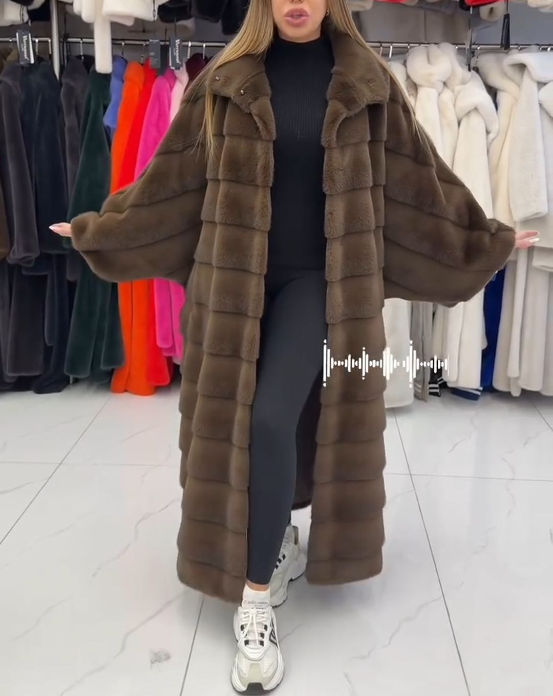 Vintage Textured Brown Faux Fur Maxi Coat