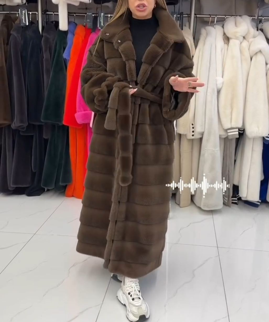Vintage Textured Brown Faux Fur Maxi Coat