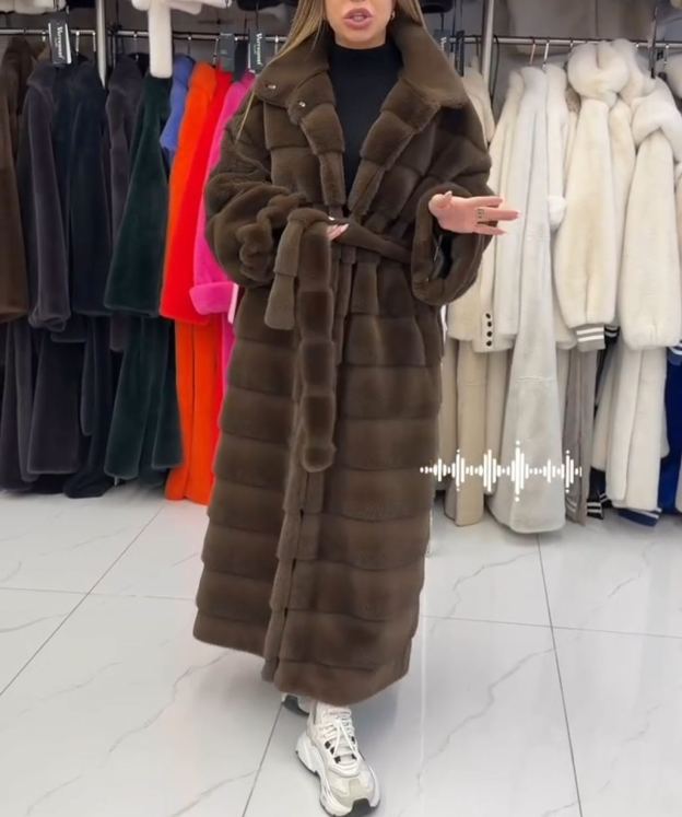 Vintage Textured Brown Faux Fur Maxi Coat