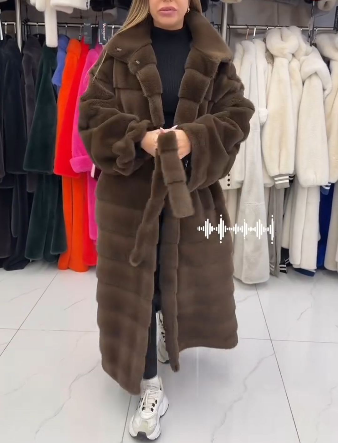 Vintage Textured Brown Faux Fur Maxi Coat