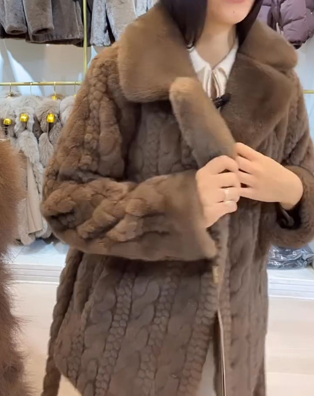 Urban Waist-Tie Brown Faux Fur Coat