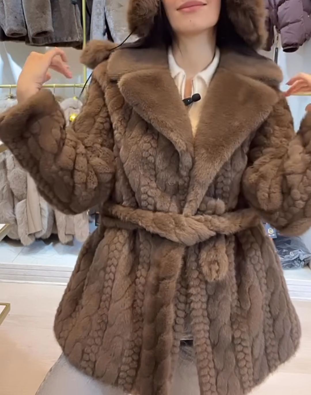 Urban Waist-Tie Brown Faux Fur Coat