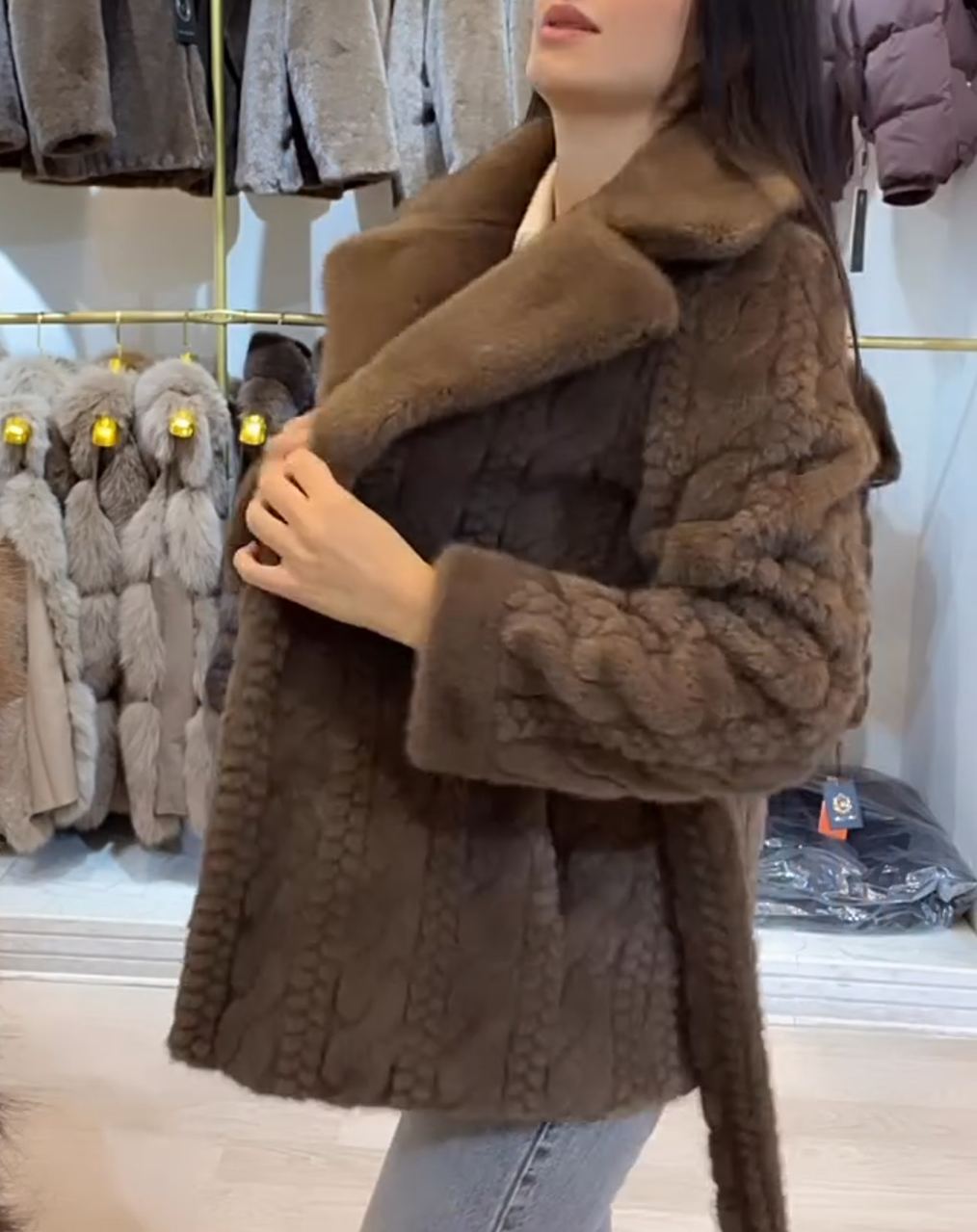 Urban Waist-Tie Brown Faux Fur Coat