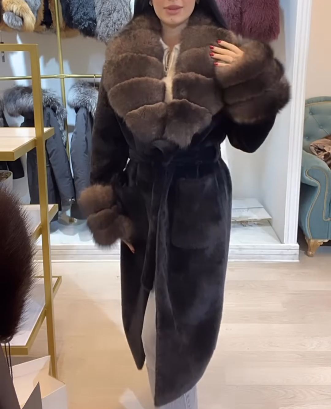 Vintage Glam Black Faux Fur Lapel Coat