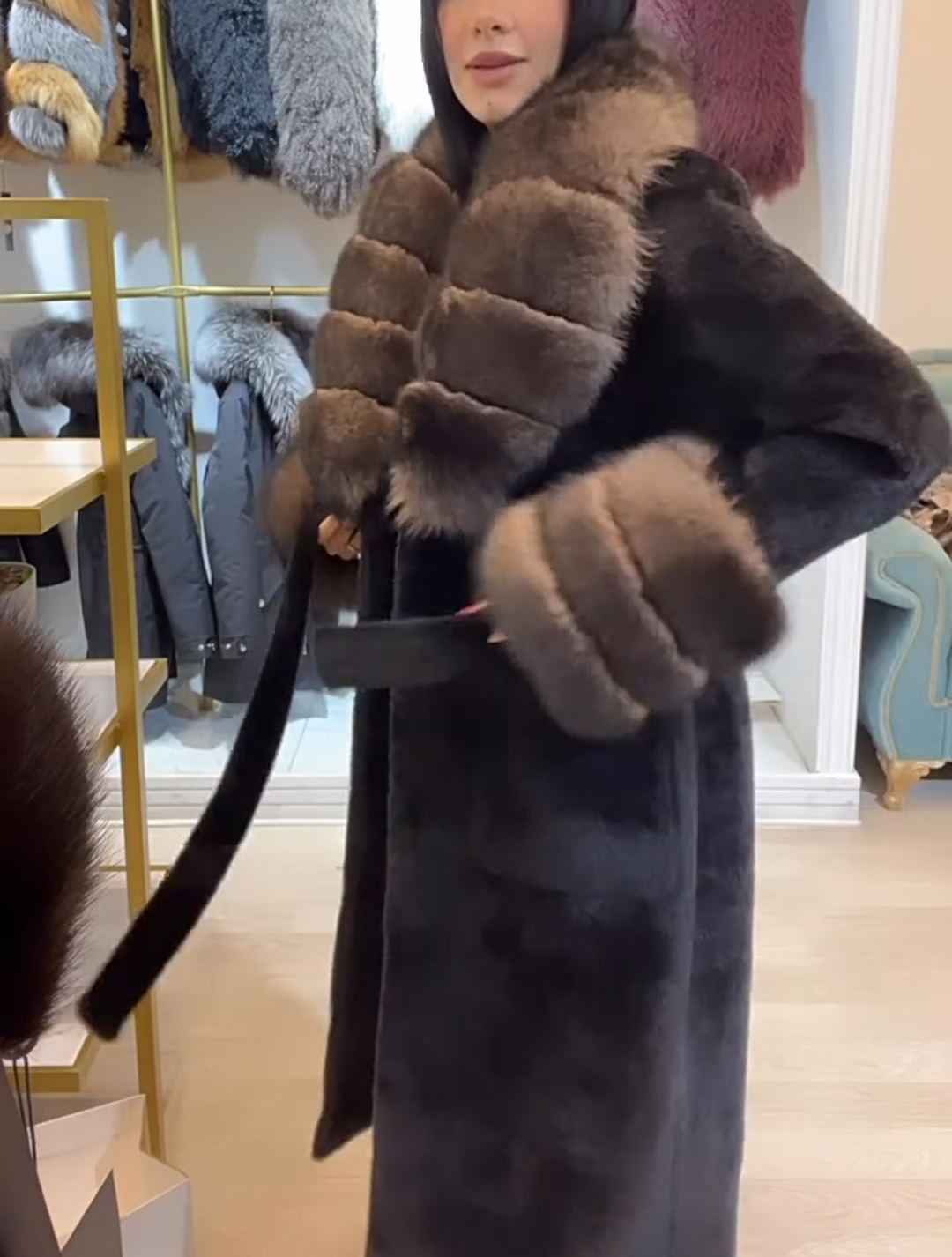 Vintage Glam Black Faux Fur Lapel Coat