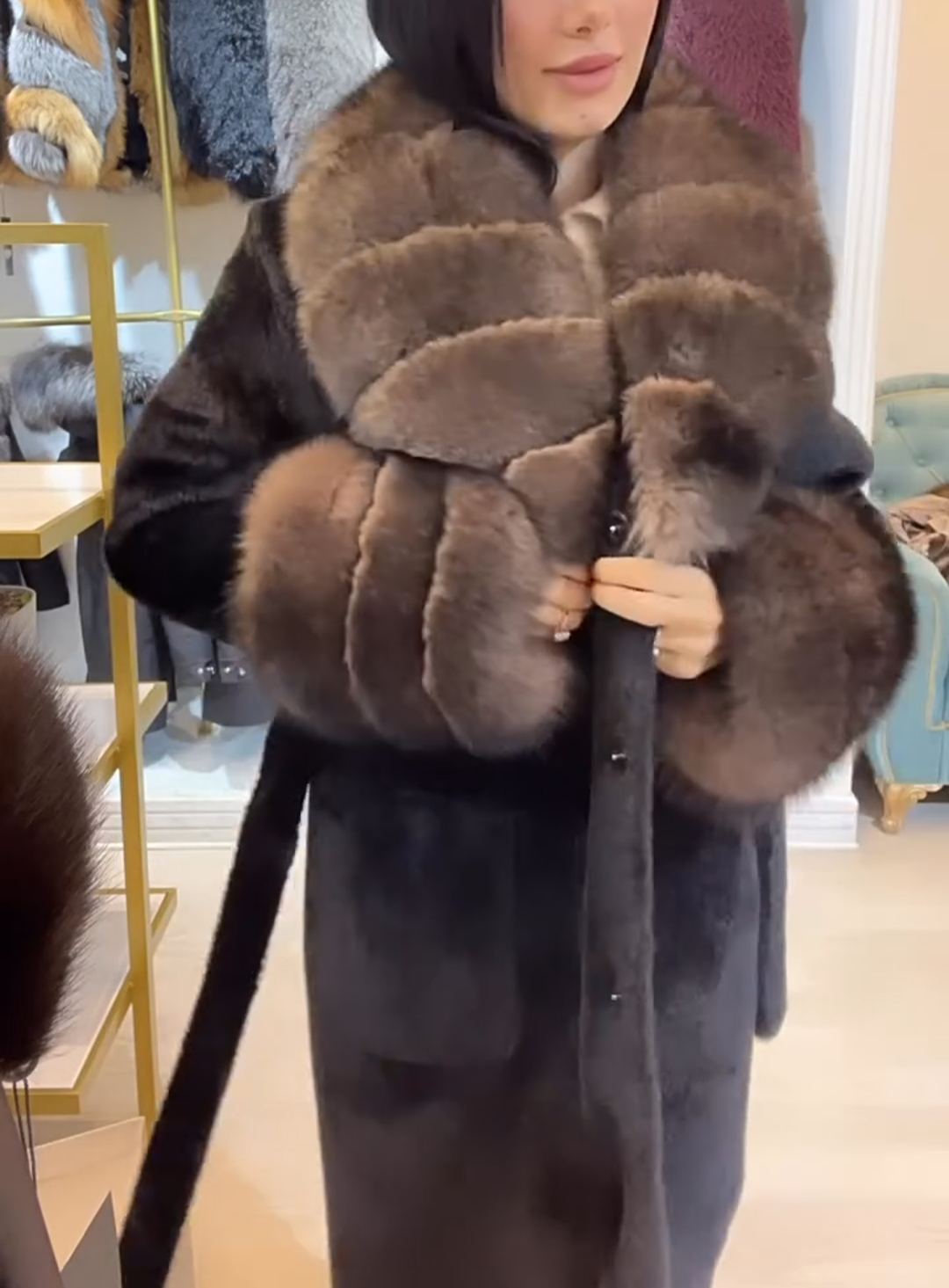 Vintage Glam Black Faux Fur Lapel Coat