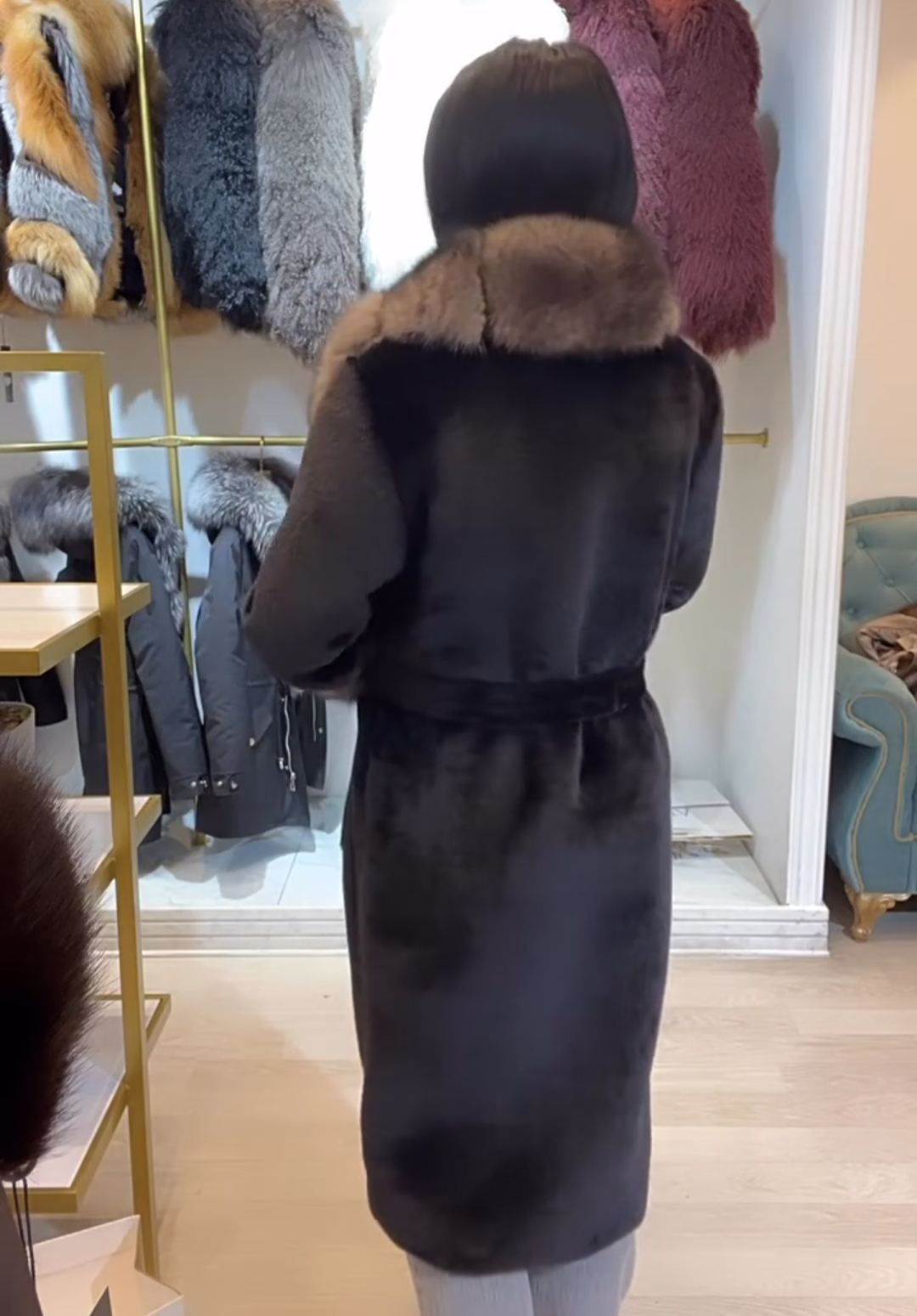 Vintage Glam Black Faux Fur Lapel Coat