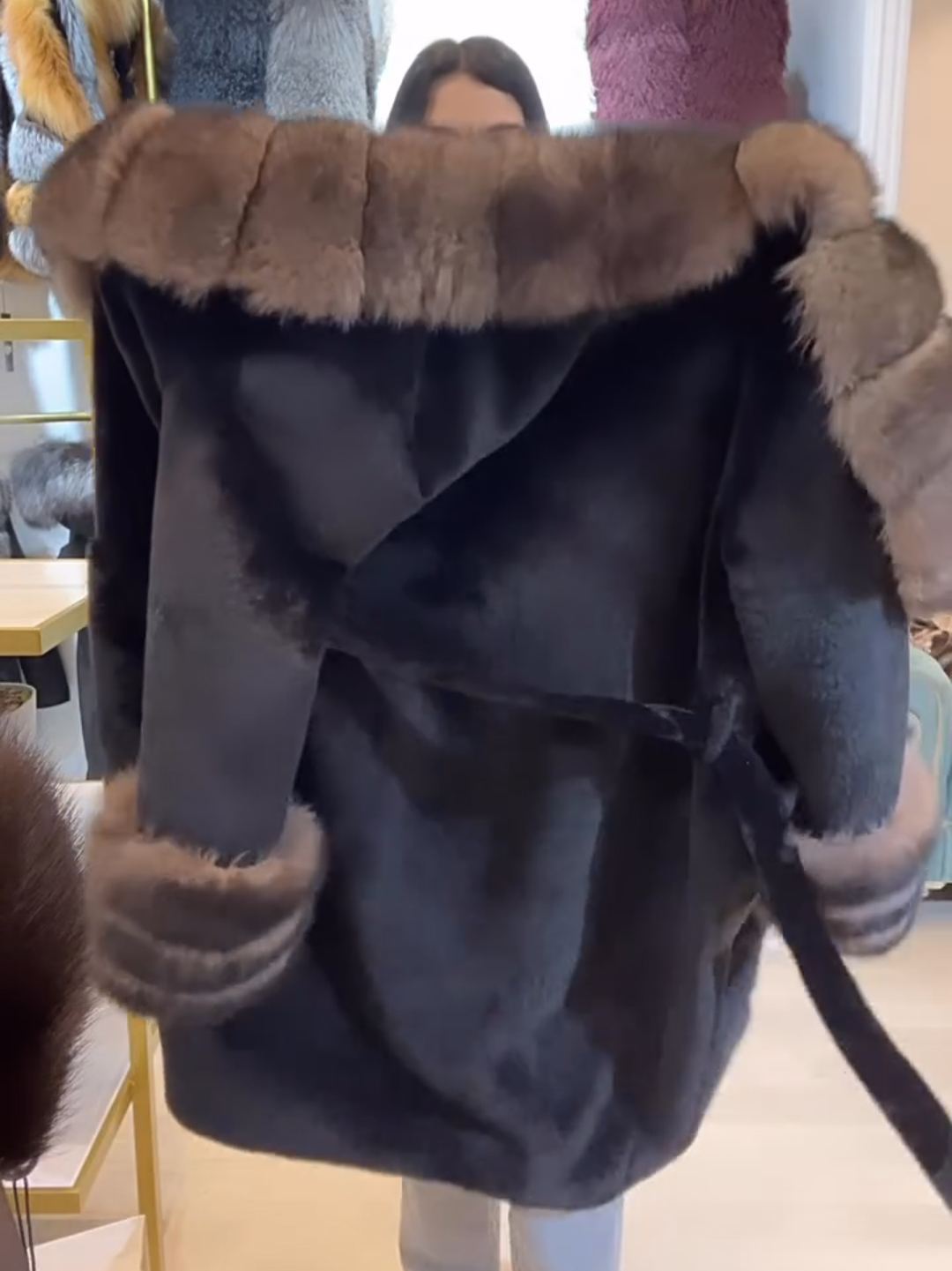 Vintage Glam Black Faux Fur Lapel Coat