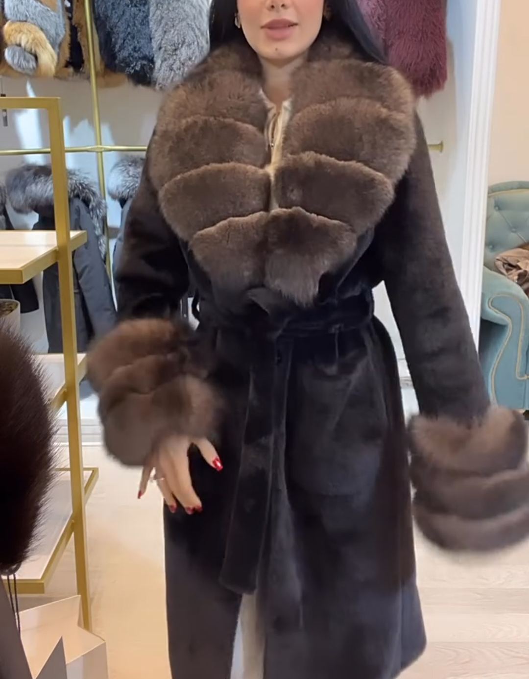 Vintage Glam Black Faux Fur Lapel Coat