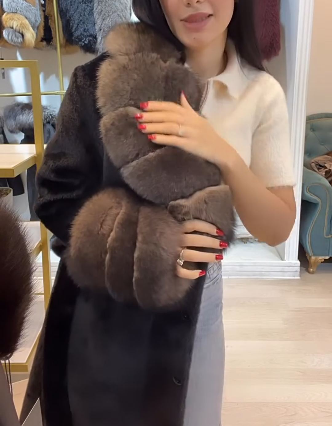 Vintage Glam Black Faux Fur Lapel Coat