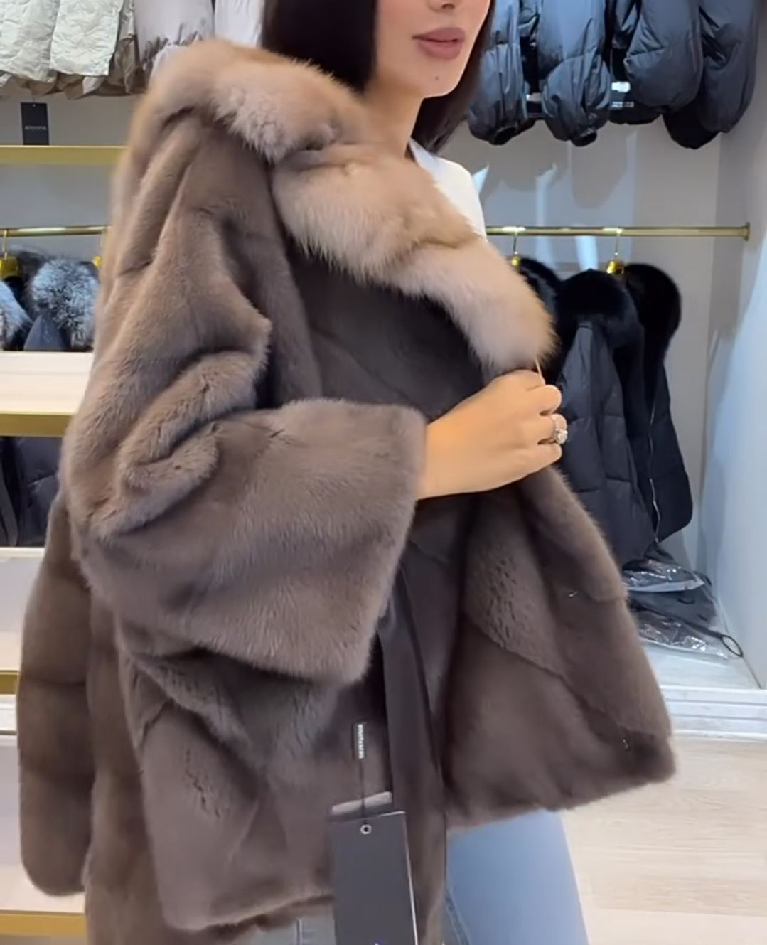Minimalist Misty Brown Faux Fur Coat