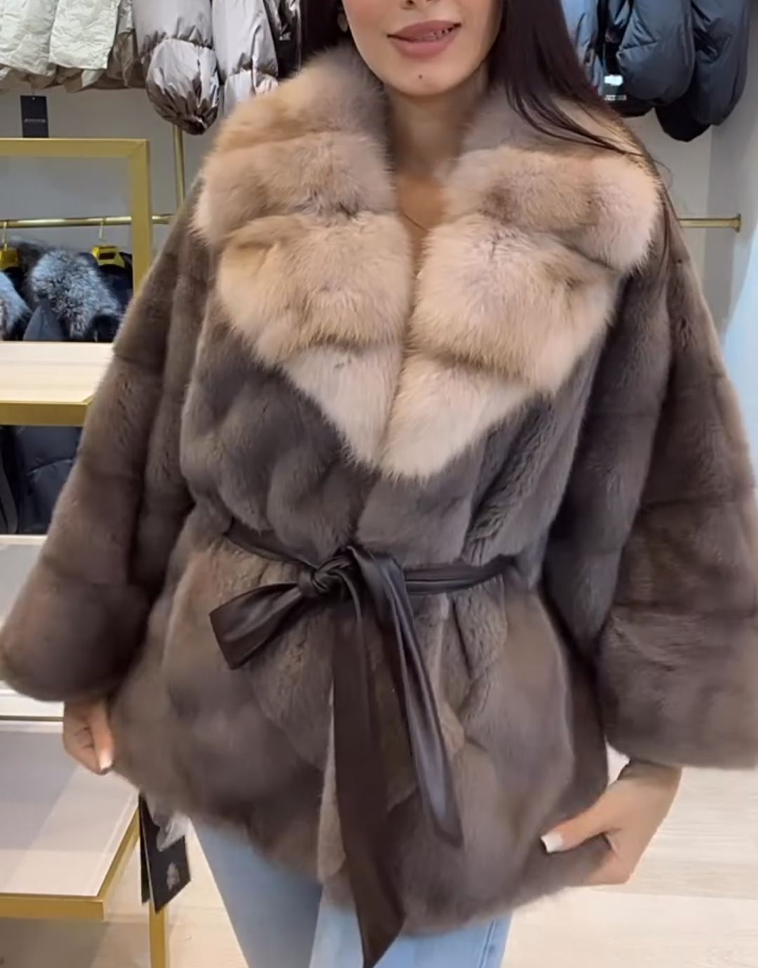 Minimalist Misty Brown Faux Fur Coat