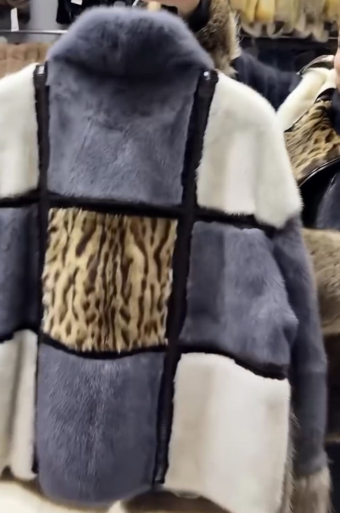 Fashion Multi-Material Patchwork Faux Fur Jacket