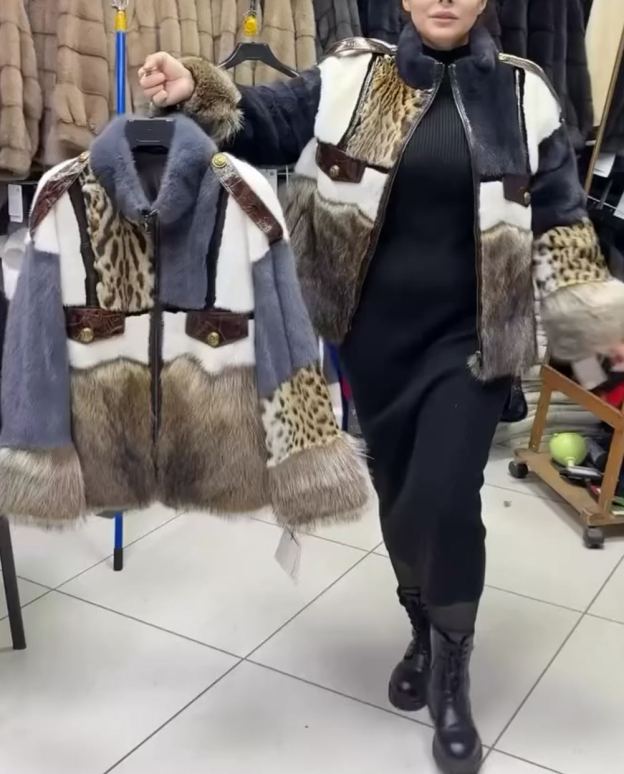 Fashion Multi-Material Patchwork Faux Fur Jacket