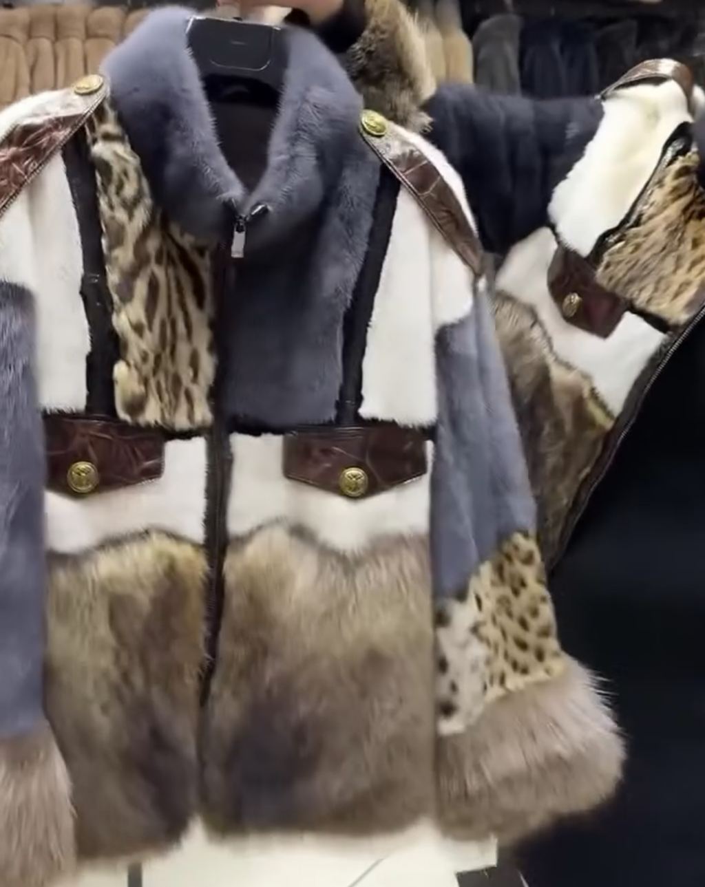 Fashion Multi-Material Patchwork Faux Fur Jacket