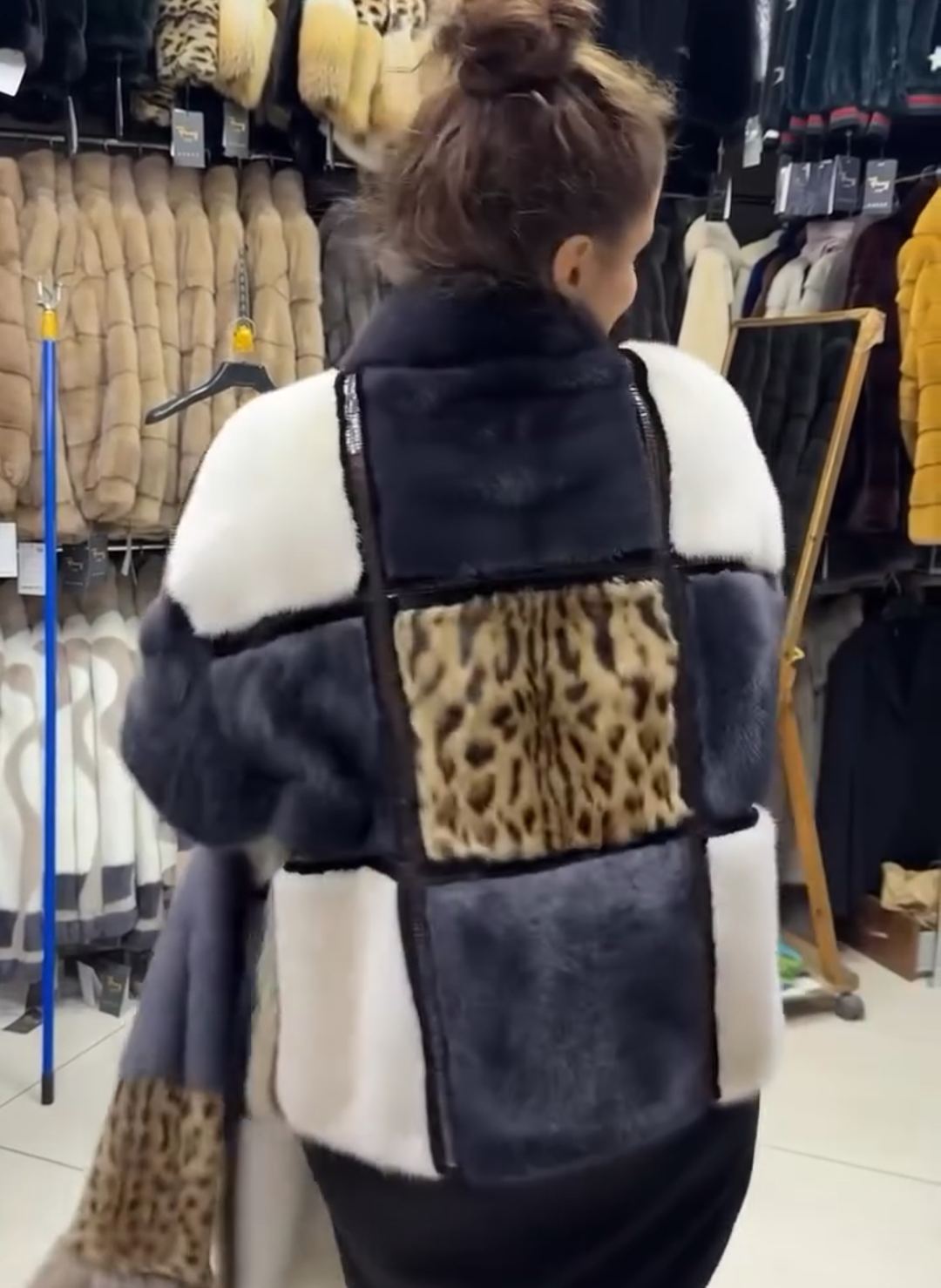 Fashion Multi-Material Patchwork Faux Fur Jacket