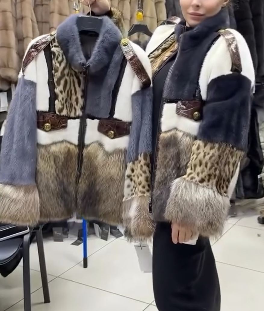 Fashion Multi-Material Patchwork Faux Fur Jacket