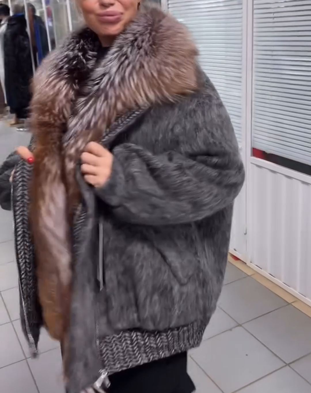 Fashion Oversized Gray Mixed-Texture Coat