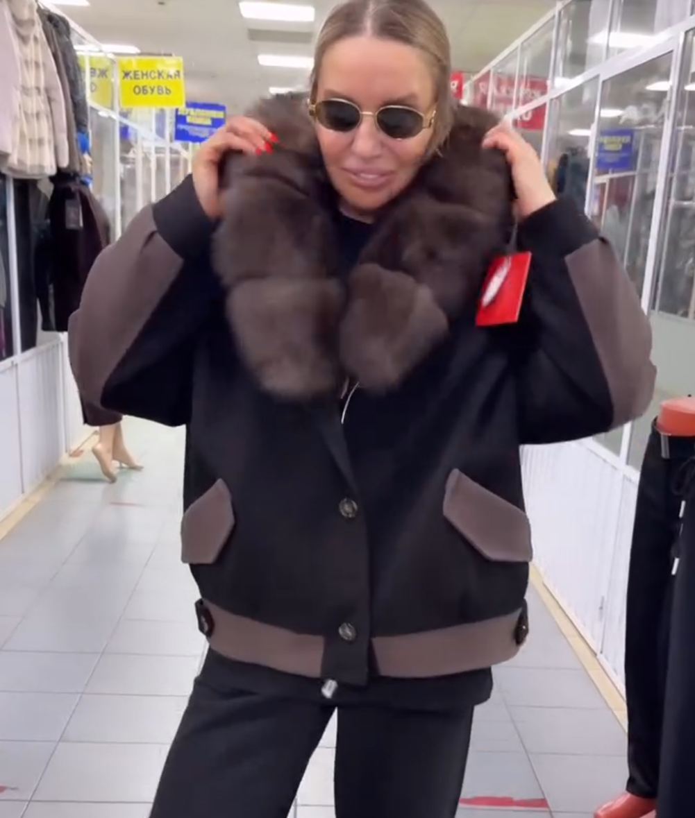 Detachable Fur Collar Black-Brown Contrast Jacket