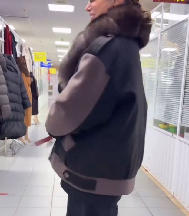 Detachable Fur Collar Black-Brown Contrast Jacket