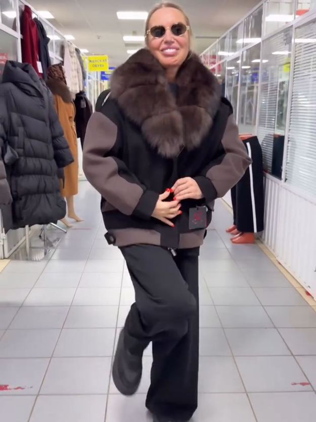 Detachable Fur Collar Black-Brown Contrast Jacket