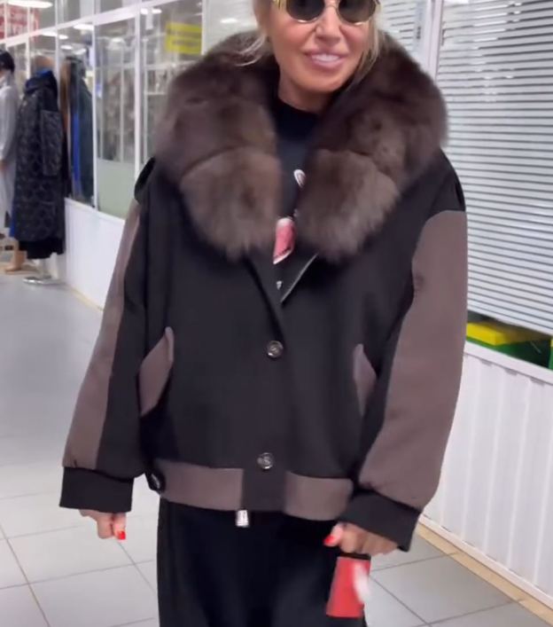 Detachable Fur Collar Black-Brown Contrast Jacket