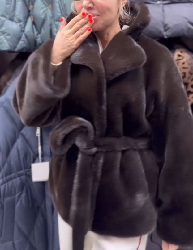 Luxury Waist-Tie Dark Brown Faux Fur Coat