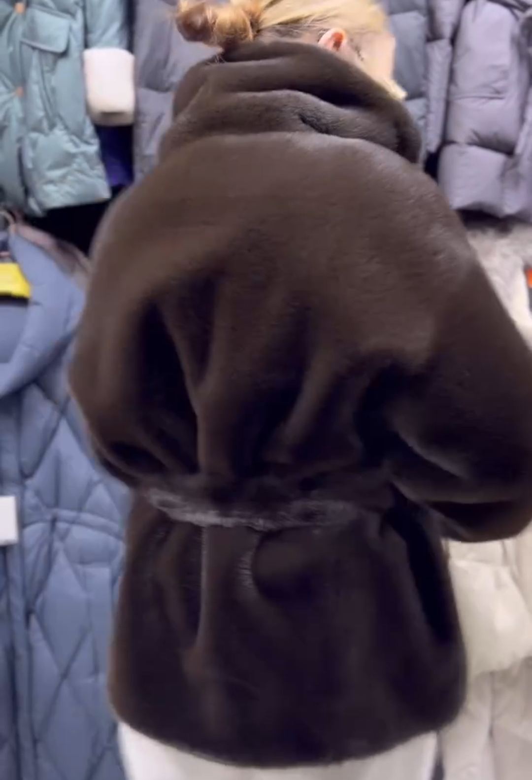 Luxury Waist-Tie Dark Brown Faux Fur Coat