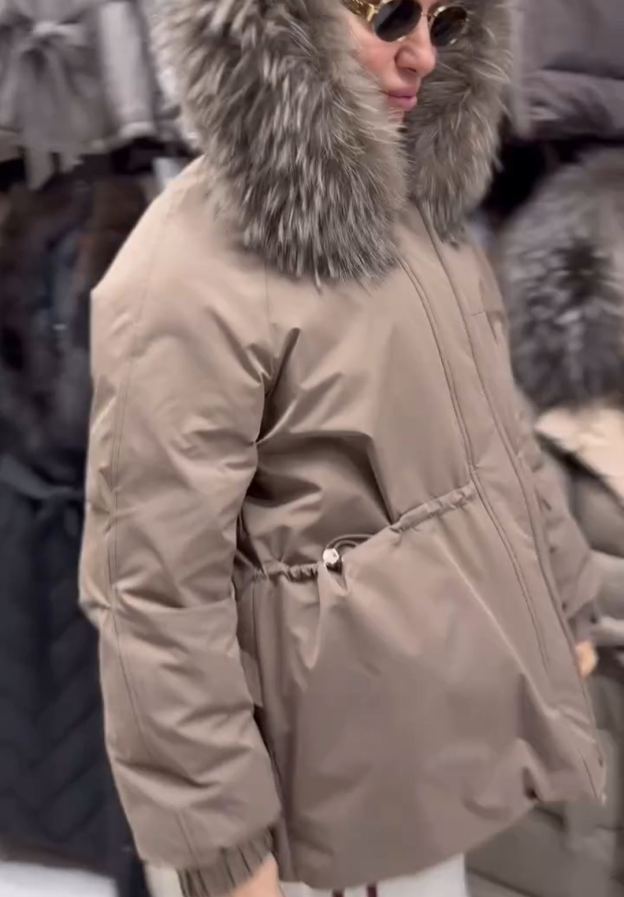 Urban Practical Beige Down Jacket with Fur Hood
