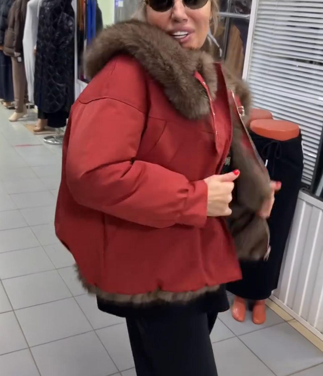 Reversible Luxury Brown Faux Fur & Red Jacket