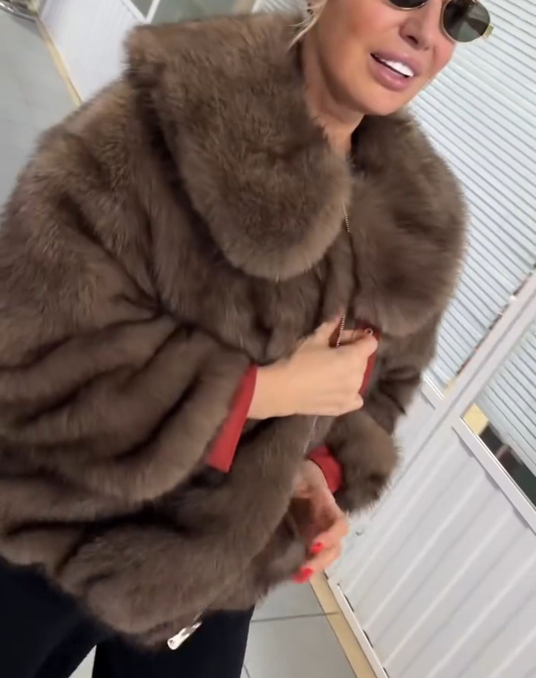 Reversible Luxury Brown Faux Fur & Red Jacket